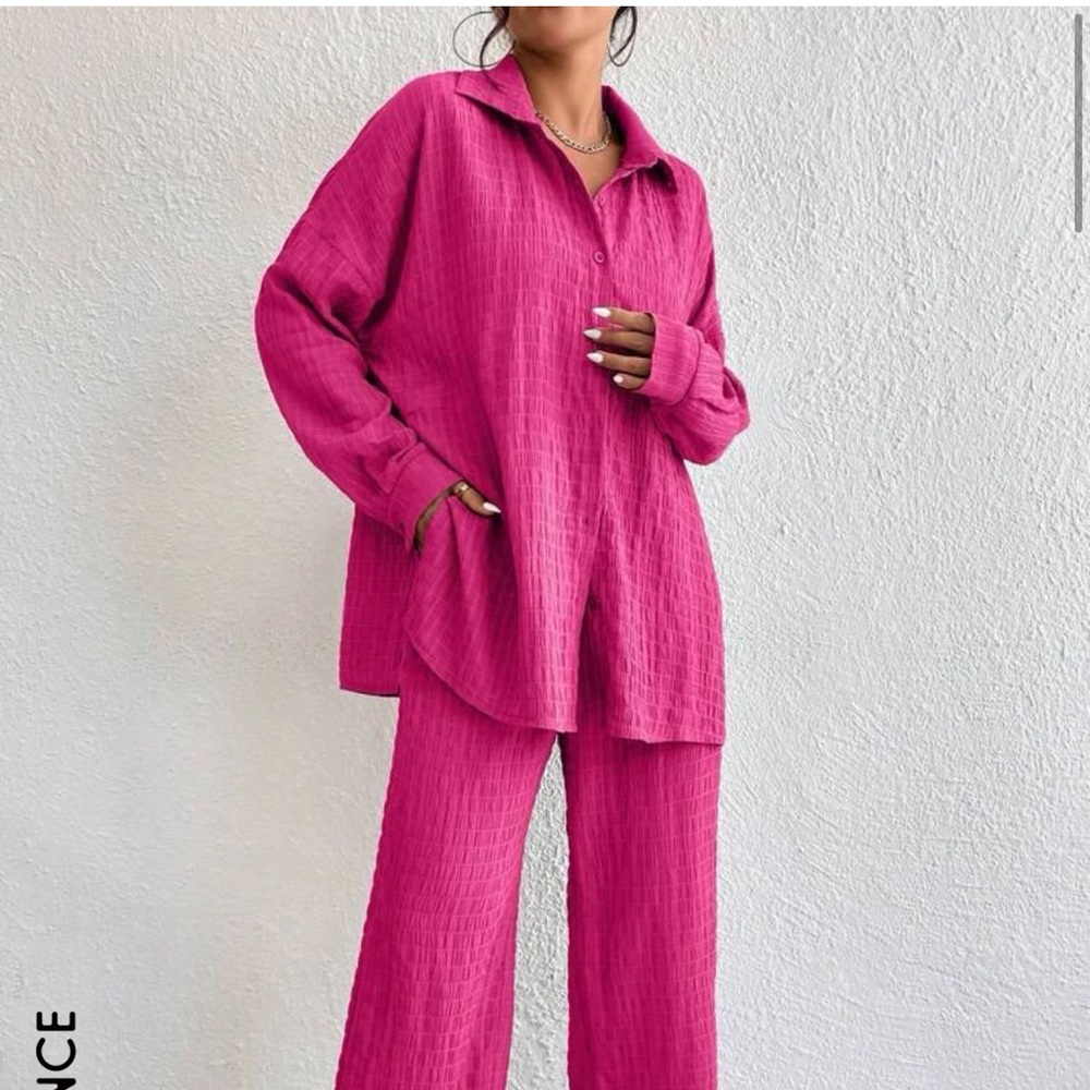SHEIN Drop shoulder shirt and wide leg pants